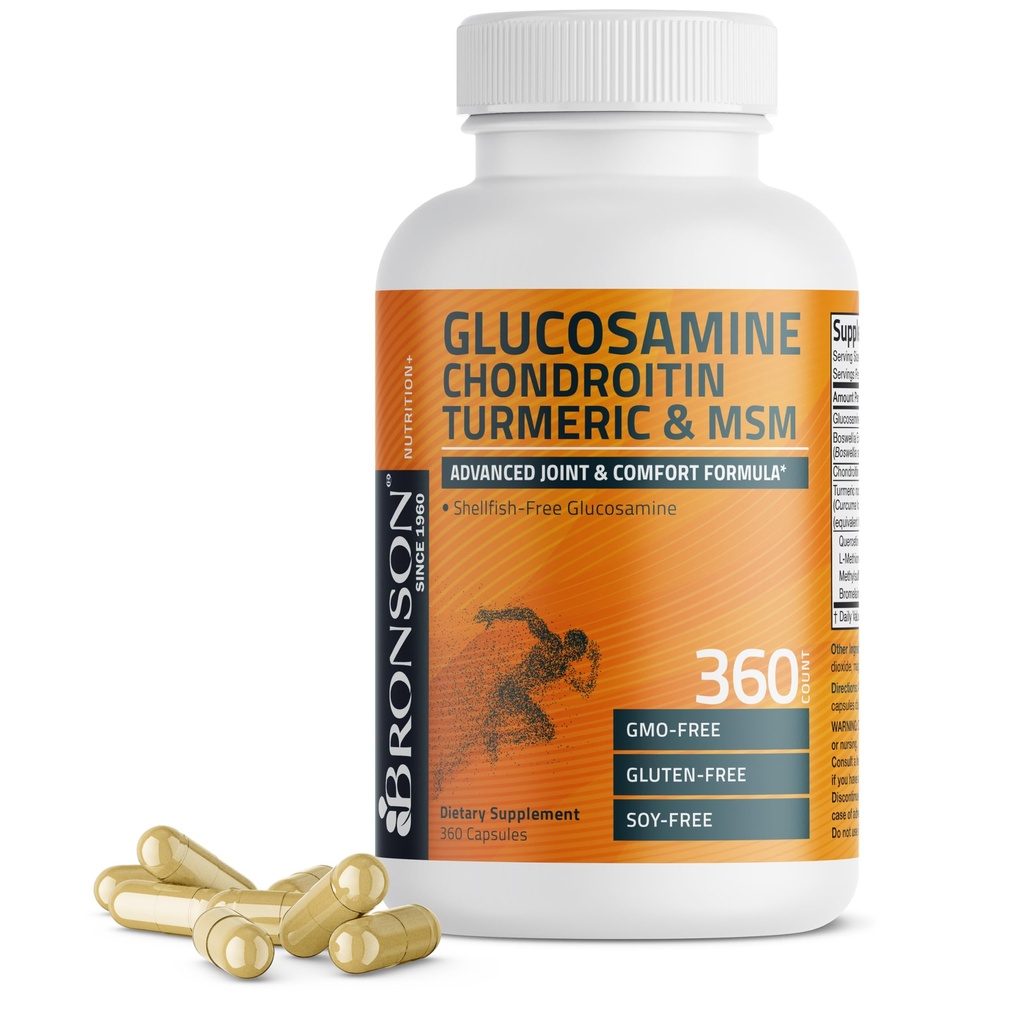 Bronson Glükoosamiin Chondroitin Turmeric & MSM Advanced Joint & Kõhre valem, toetab tervislikke liigeseid, liikuvust ja kõhre - Non-GMO, 360 kapslit