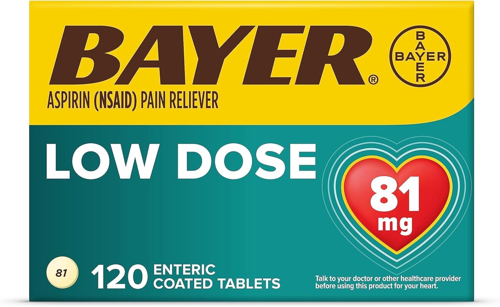 Bayer Aspirin Regimen , 81 mg Enteric Coated Tablets , Pain Reliever/Fever Reducer , 120 Count