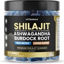 Pure Shilajit Gummies, Sea Moss, Ashwagandha, 105+ Trace Minerals – Organic Burdock Root & Lions Mane Seene - Blue Razz - Vegan & Non-GMO - Made in USA - 60ct
