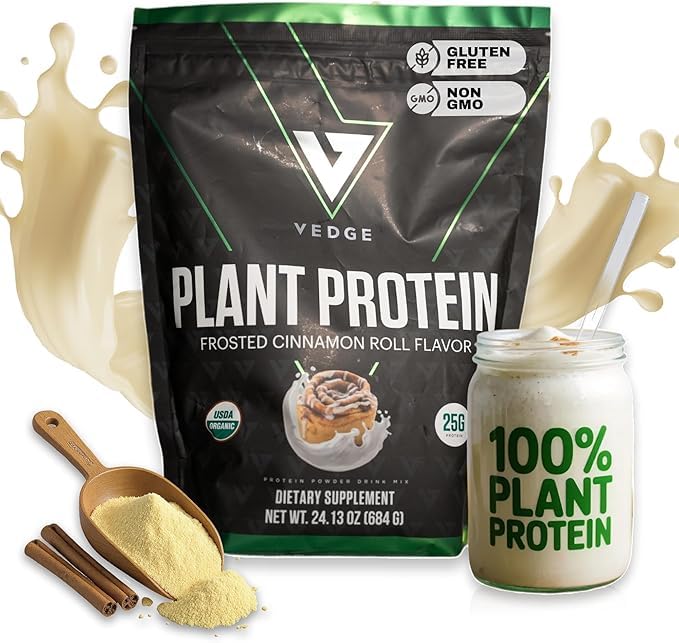 vedge Veganvalgupulber - Taimevalgupulber herne, kõrvitsa ja päevalillega - USDA Orgaaniline, Aminohapped, Piimavaba, Gluteenivaba, Sojavaba, Keto, Non GMO, sile tekstuur - Kaneel - 20 Servingut