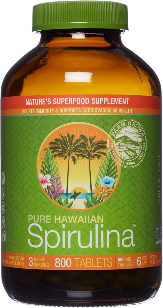 Nutrex Hawaii, Pure Hawaiian Spirulina 500 mg, Vegan, toetab immuunsüsteemi, südant, rakke ja energiat, 800 tabletti