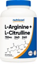 Nutricost L-arginiin L- tsitrulliini kompleks 750mg, 240 kapslit - mitte-GMO