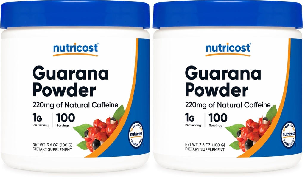 Nutricost Guarana Extract Powder 100 Grams - Natural Brazilian Herbal Caffeine/Energizer Supplement (Pack of 2)