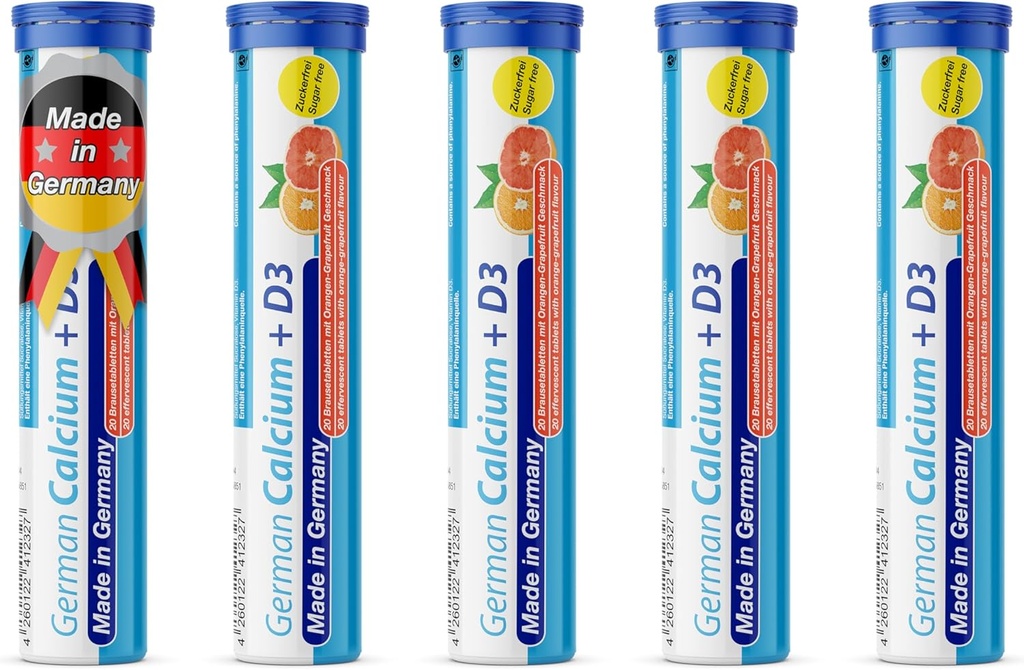 Saksa kaltsium + VIT. D - 100 Taimejoogi kihisevad tabletid - Oranž-Grapefruit Maitse - Made in Germany