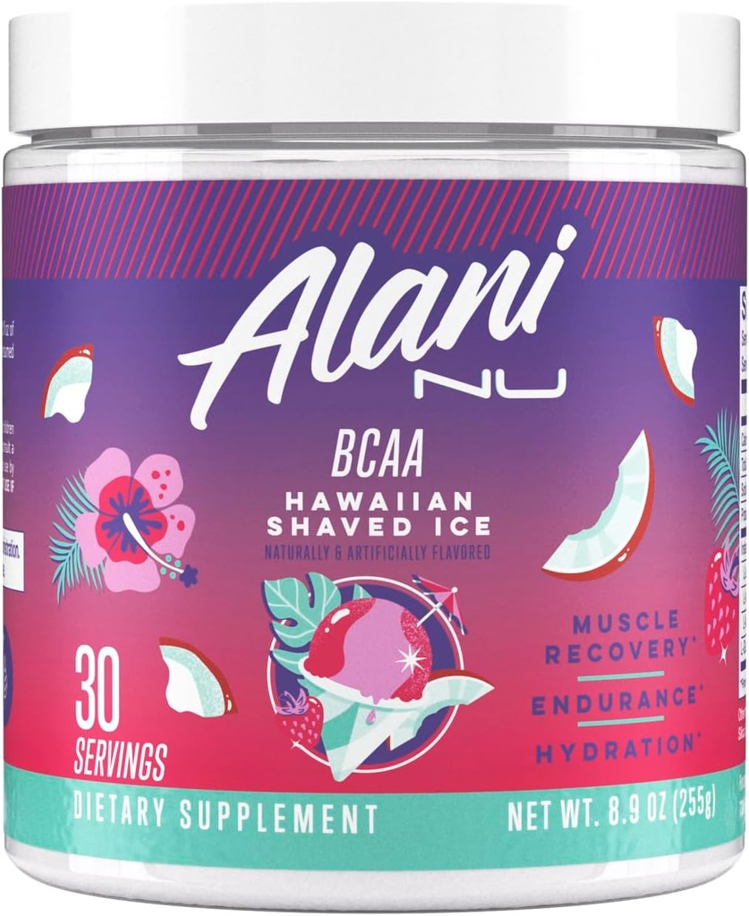 Alani Nu BCAA Hawaiian Shaved Ice | Branch Chain Essential Amino Acids | 2: 1: 1 Formula | Supplement Powder | Lihaste taastamise vitamiinid pärast treeningut | 30 Servings