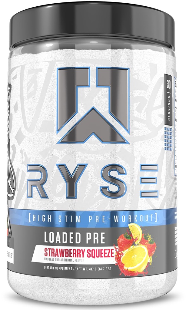 RYSE Laaditud enne treeningut pulber - maasika pigistamine - igapäevane eeltöö meestele ja naistele 390mg kofeiini, beeta-alaniin ja tsitrulliin pumba, fookuse ja energia jaoks - 30 serveerimist