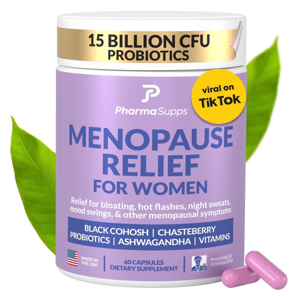 Looduslikud menopausilisandid naistele - Perimenopausilisandid hormonaalsele tasakaalule, puhitusele ja meeleolule | Kuumad vilgud Menopausi leevendamine w / probiootikumid ja prebiootikumid, Black Cohosh & Chasteberry