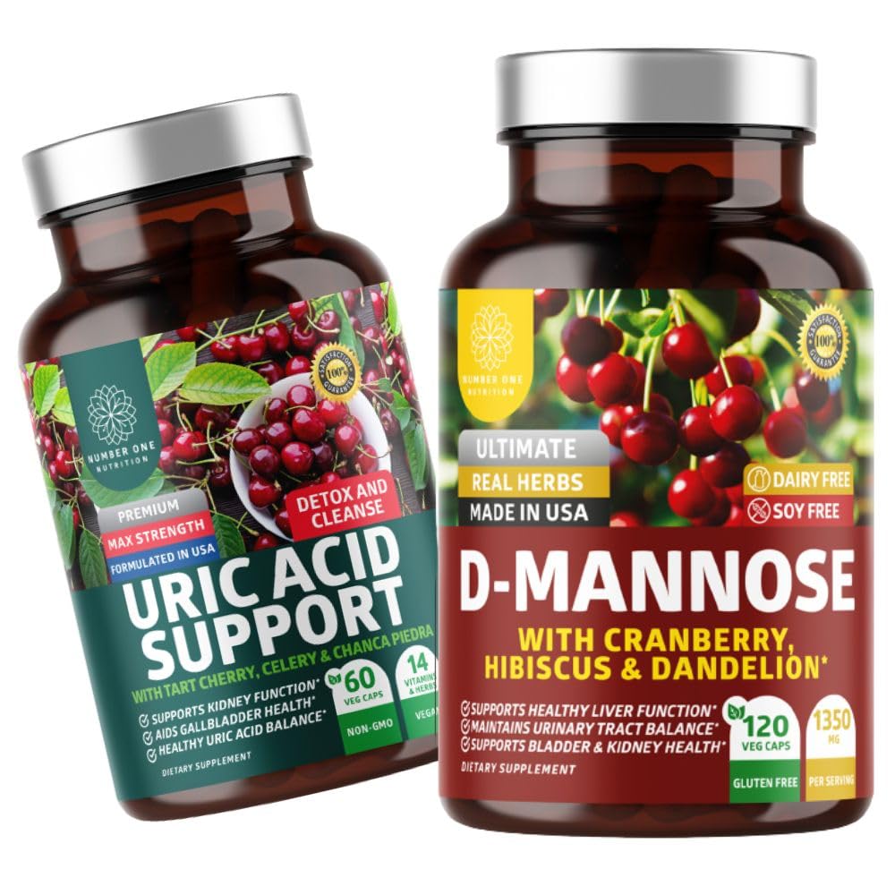 Number üks Toitumine N1N Premium D-Mannoos Jõhvika ja Hibiskusega [1350mg], 120 kapslit ja kusihappe tugi 14 võimsa maitsetaimega, 60 kapslit, 2 pakendi komplekti