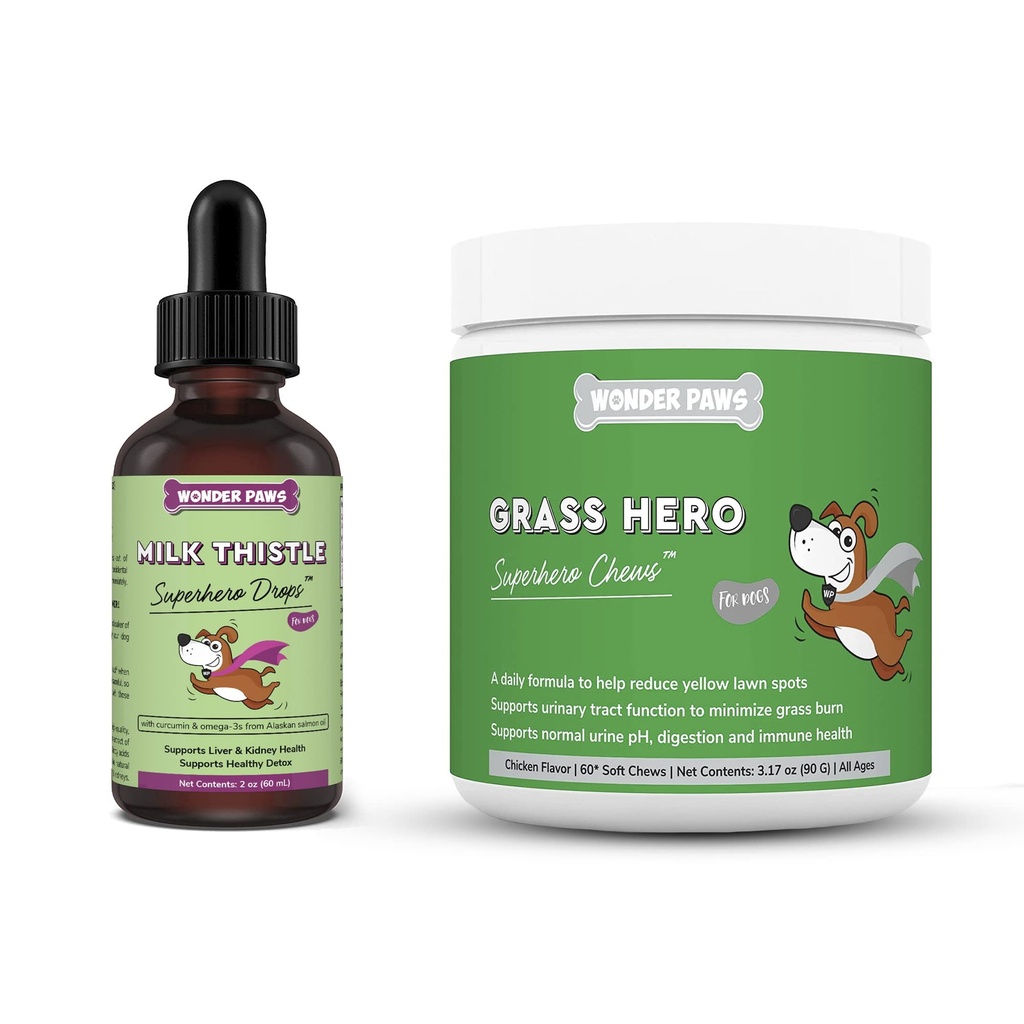 TOIMUVAD PAWS Piimaohaka tilgad Plus Hero Hero Pehmed närid - koertele Maksa- ja neerutoetus, Detox & Kuseteede Tervis - Piimaohakas 2 Ounces - Rohukangelane 60 närimist
