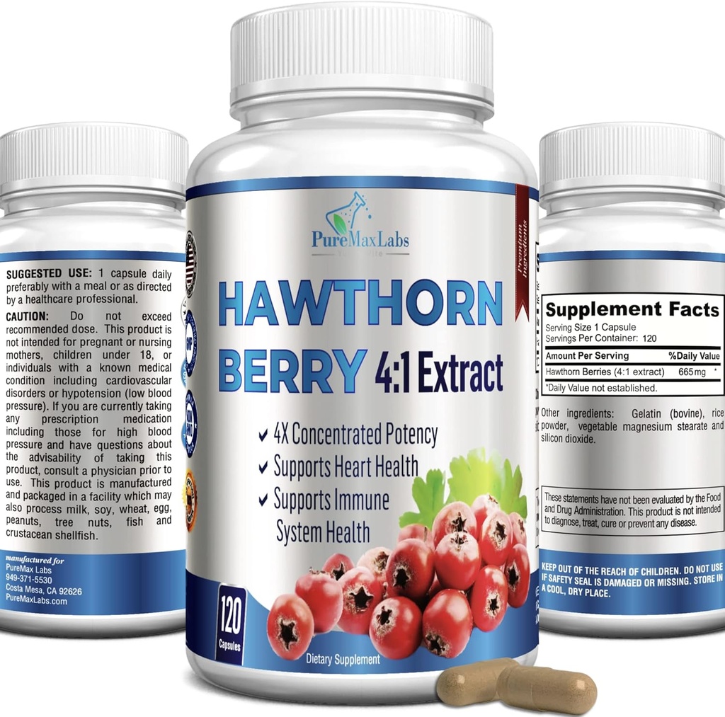 Hawthorn Berry 4: 1 Ekstrakt (120 kapslit) Immuunsüsteemi tugi, Super Antioksüdant, Hawthorn Berry kapslid Kontsentreeritud 2660 mg marjadest