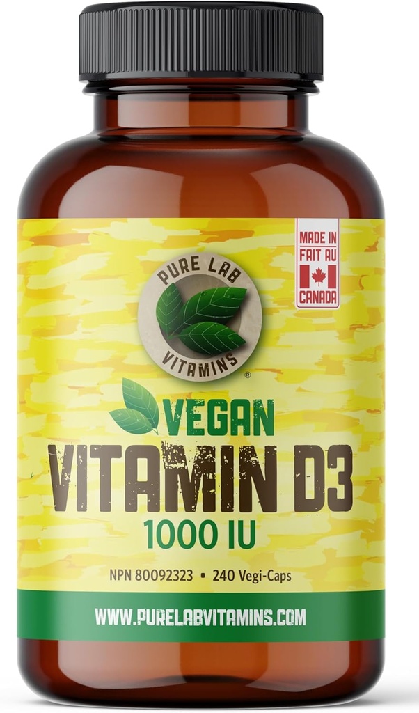 Puhas Lab Vitamiinid Vegan Vitamiin D3 1000 IU, 240 Vegi-Caps valmistatud Kanadas