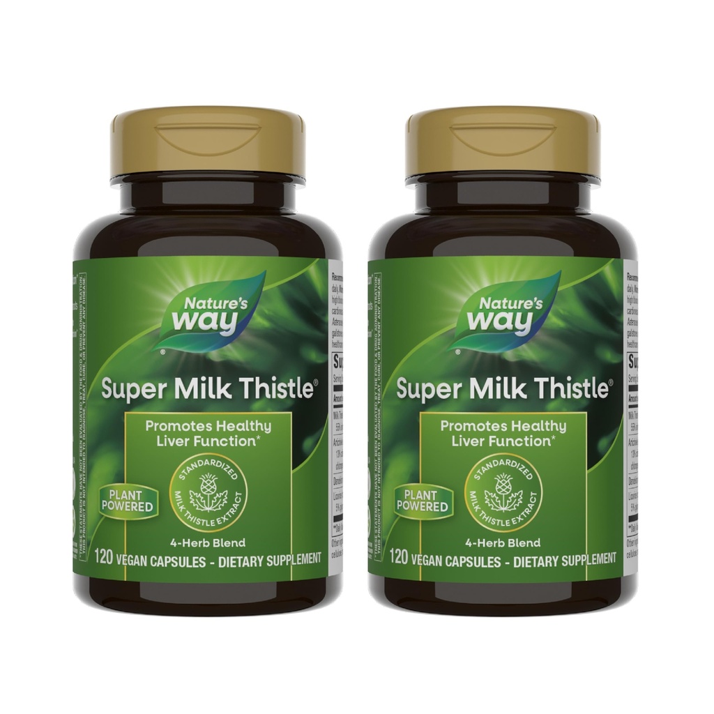 Nature's Way Super Milk Thistle, Promotes Healthy Liver Function*, with Artichoke Leaf, Dandelion Root & Licorice Root Extracts, Gluten Free, 120 Capsules (Packaging May Vary) - 2 Pack