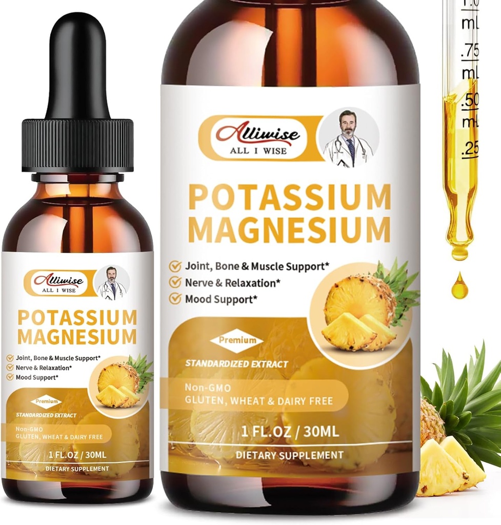 2 Pakend Kaalium Magneesiumilisandi Vedelik - Suur imendumine Rahulik Magneesium Kompleks 500mg & Kaalium 99mg Plus Kaltsium, Vitamiin D3, Tsink Jalakrampide & Luu & Energia & Immune Support - 2 Fl oz