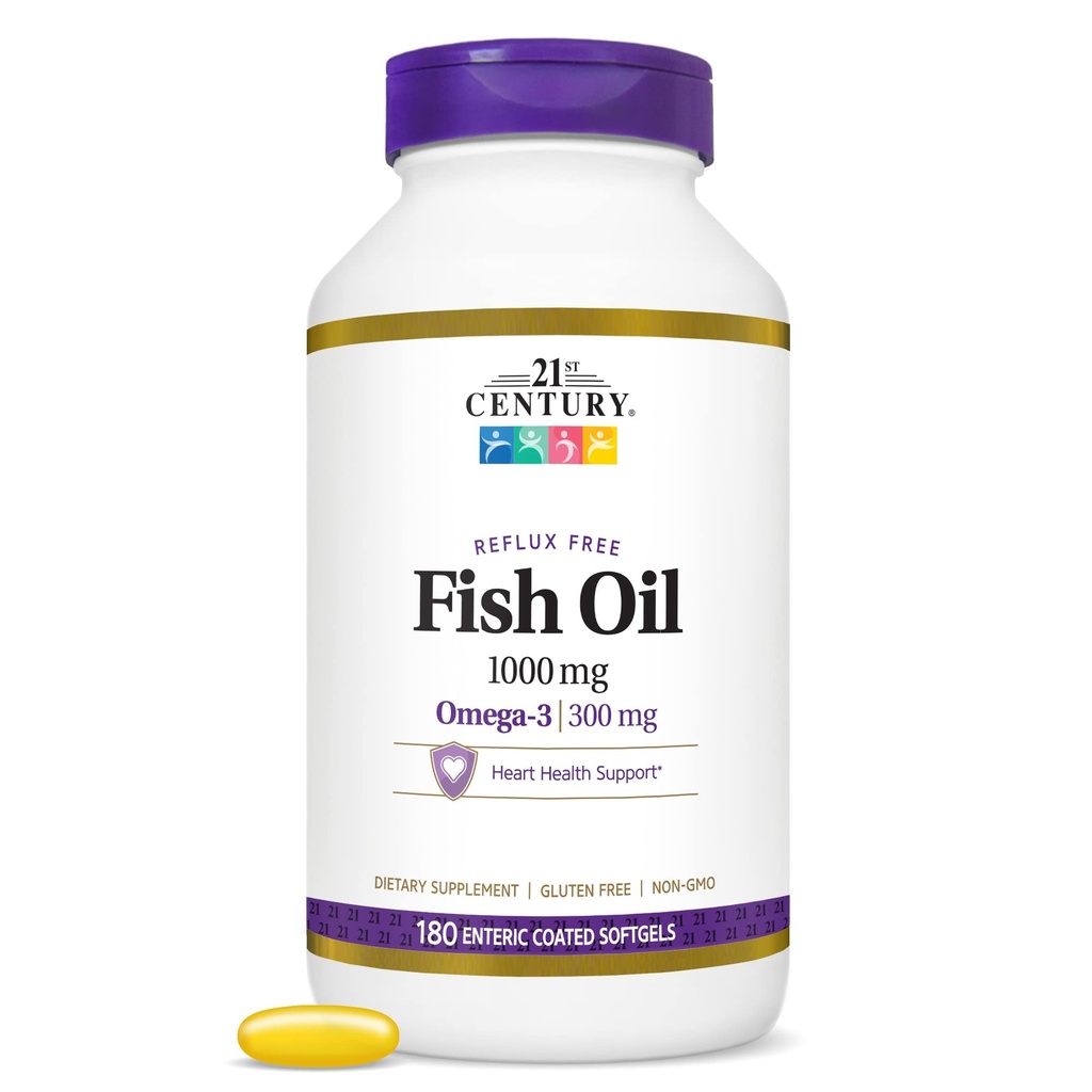 21st Century Fish Oil 1000 Mg Enteric kaetud softgels, 180Count