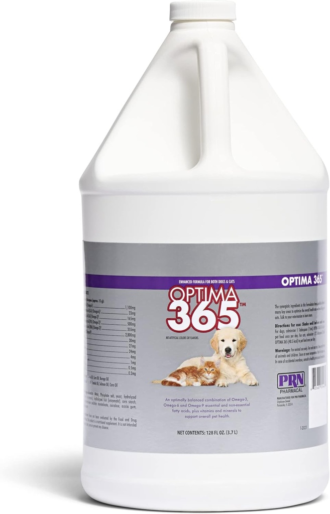 PRN Pharmacal Optima 365 - Essential Fatty Acids Nutritional Supplement for Cats & Dogs - Omega-3, Omega-6, Omega-9 ja teiste vitamiinide ja mineraalidega, et toetada üldist lemmikloomade tervist - 1 Gallon
