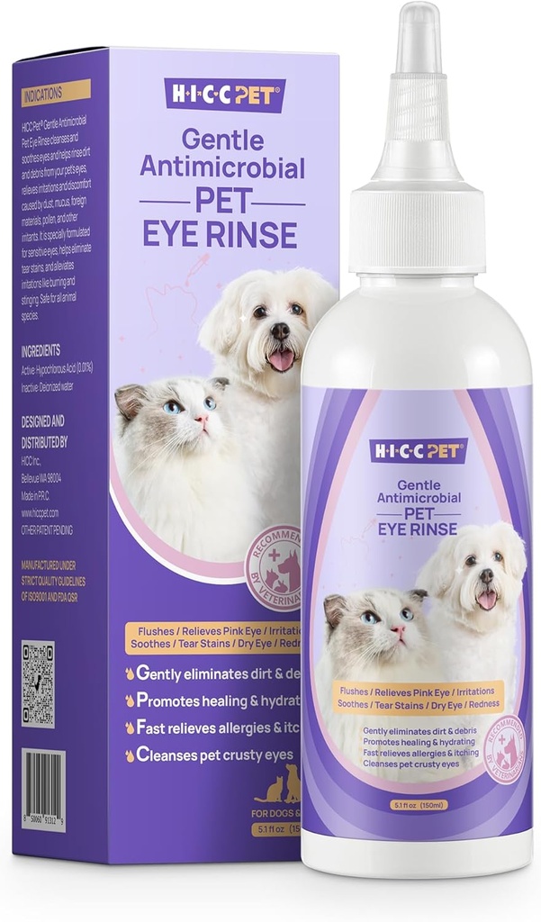 HICC PET koera silmatilgad 5, 1 fl oz Silmatilgad koertele ja kassidele Vet-soovituslik koera silmainfektsiooni ravi infektsiooniallergia leevendamiseks, kuivade silmade leevendamiseks Roosad silmad, lemmiklooma pisara plekipuhastaja