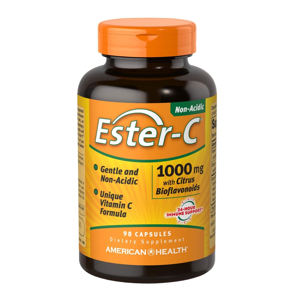 Ester-C American Health koos tsitruseliste bioflavonoididega kapslid - 24-tunnine immuuntoetus, õrn kõhul, mitte-atsiidi vitamiin C - mitte-GMO, gluteenivaba - 1000 mg, 90 loend