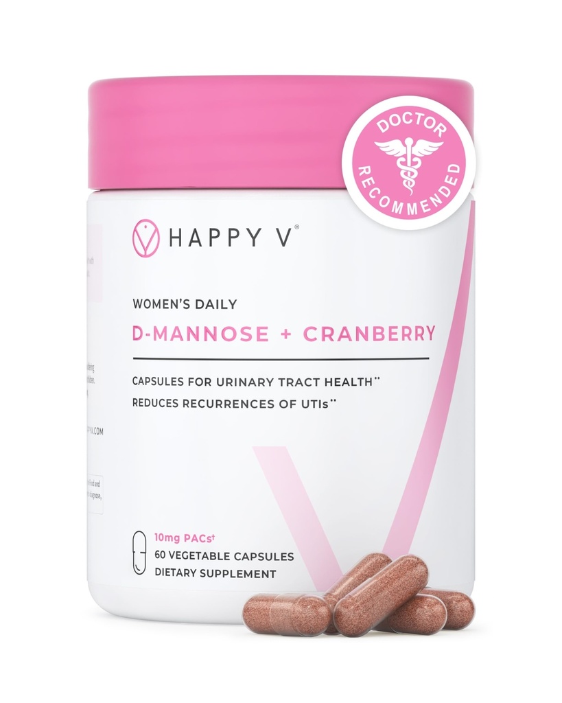 Happy v Dr. Formulated D-Mannose koos Cranberry pillid naistele Jõhvikas kuseteede infektsioonide ja D Mannoosi Pulber UTI infektsioonide ennetamine, põis ja kuseteede tervis ja harmoonia