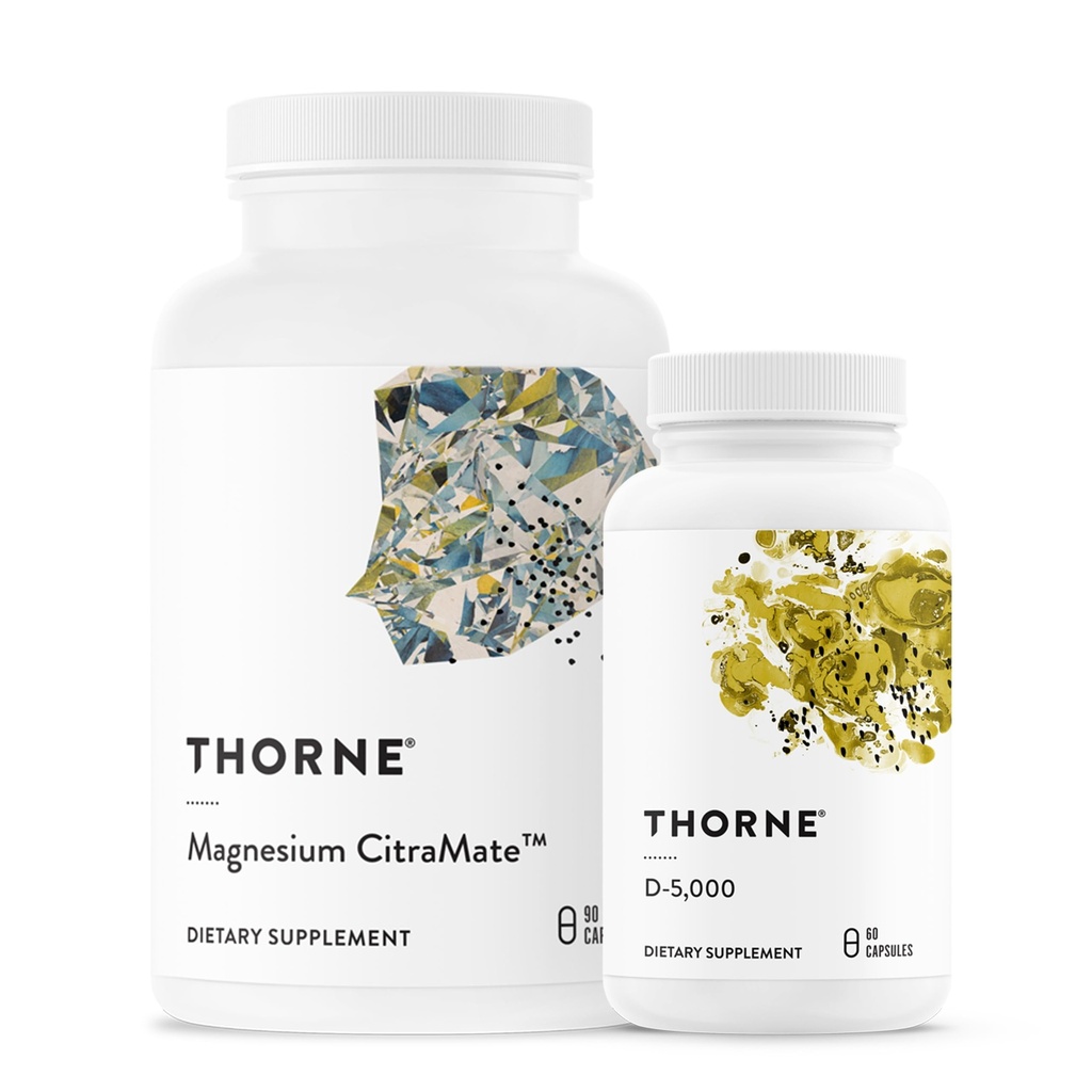 THORNE - Magneesium CitraMate & Vitamiin D-5000 Duo - süda, luud, lihased - 60 kuni 90 Servings