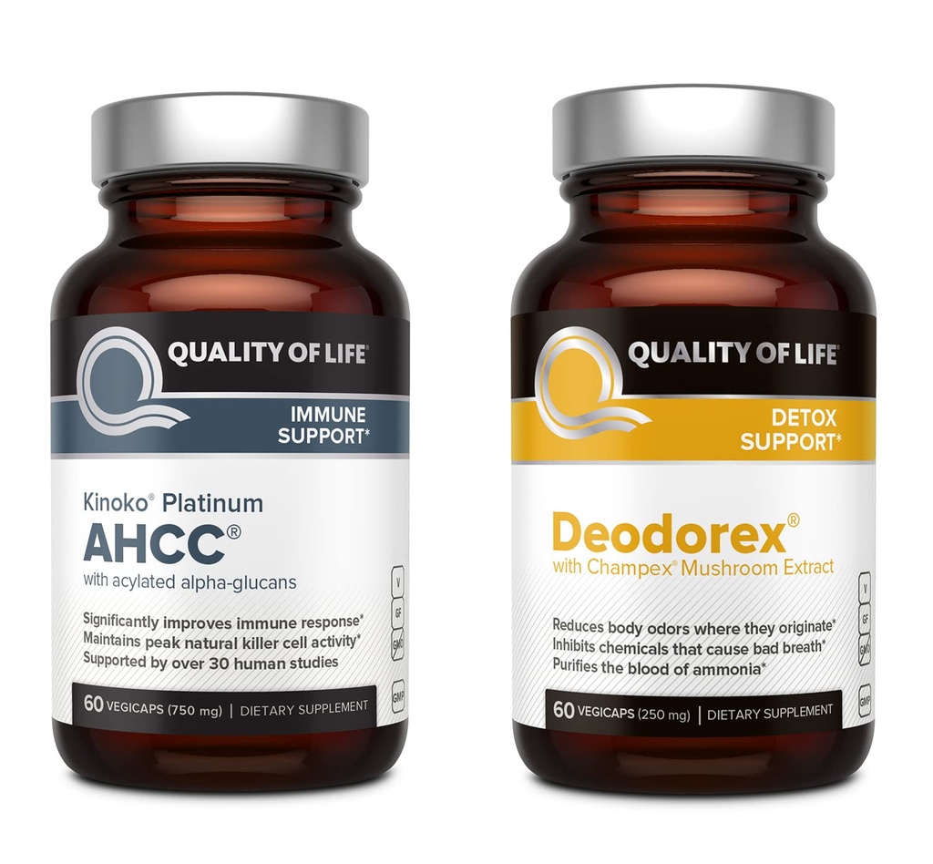 Elukvaliteet Kõik looduslikud immuuntoetused ja Detox Bundle - Kinoko Platinum AHCC Seeneekstrakt - Deodorex Detox Support Supplement