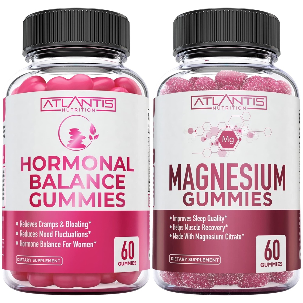 Hormonaalne tasakaal ja magneesiumkummid lihaskrampide jaoks, PMS Gummies Leevendavad puhitus ja meeleolu, magneesium aitab vältida krampe ja soodustab lihaste taastumist - 60 vegankummit pudeli kohta