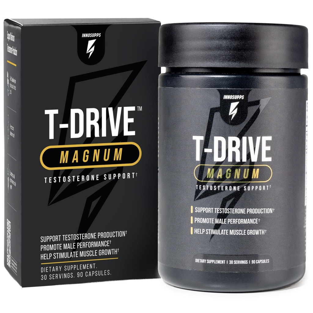 InnoSupps T-Drive Magnum Testosteroon Booster Suurendada Peak Performance võimendada lihaste kasvu, suurendada libiido ja energia taset, Horny Goat Weed Tongkat Ali, tsink, lambalääts, Fat Burner 90 Caps / 30 päeva