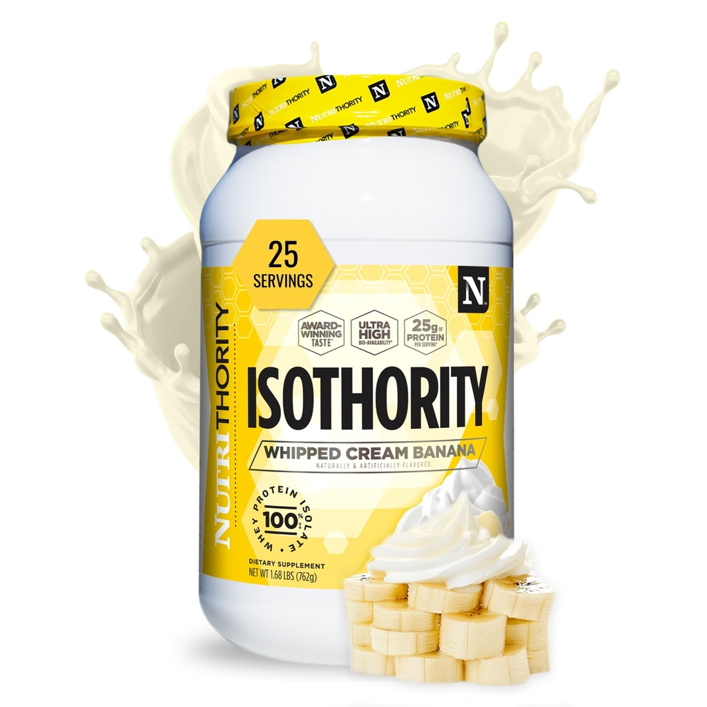 Isothority Whey Protein Isolaat, Whipped Cream Banana, 2 lb - Ultra Absorbable Hargnenud Ahel Aminohapped (BCAA) Pulber 25g Valk Serving, madal Carb - Ehita lihased ja kiirendada taastumist