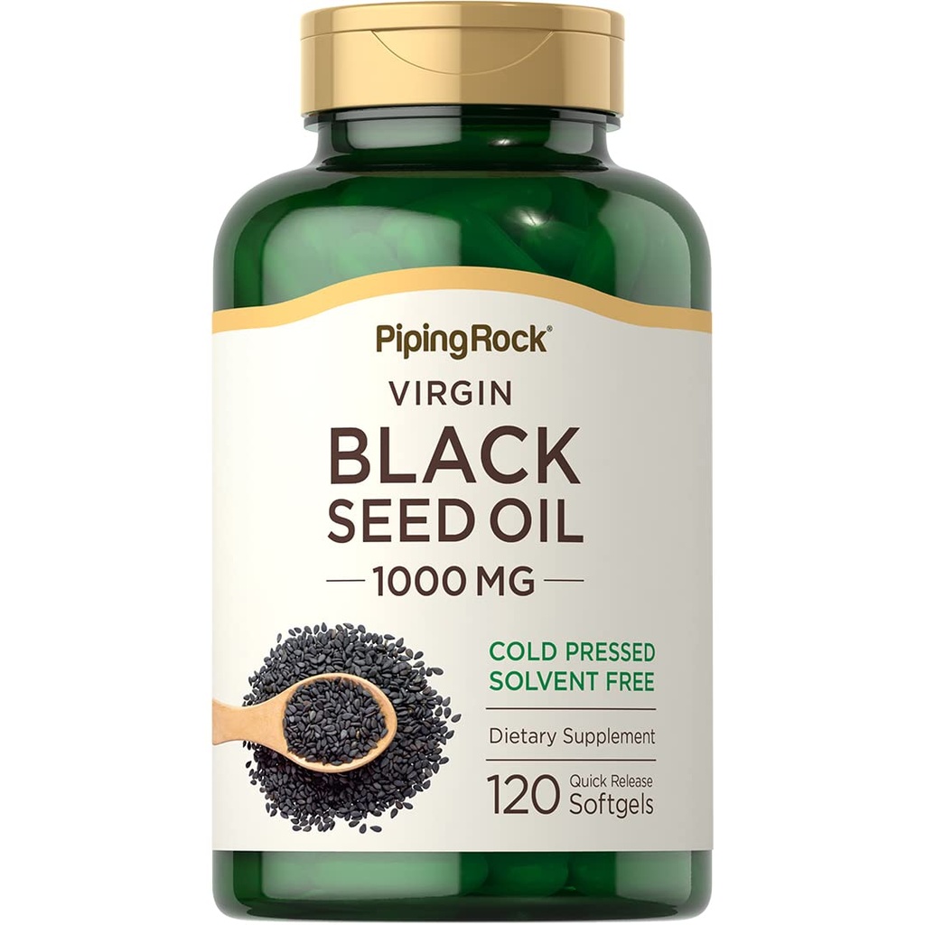 Piping Rock Black Seed Oil Softgel kapslid | 1000mg | 120 pillid | Külmpressitud toidulisand | Nigella Sativa | Lahustivaba, mitte-GMO, Gluteenivaba