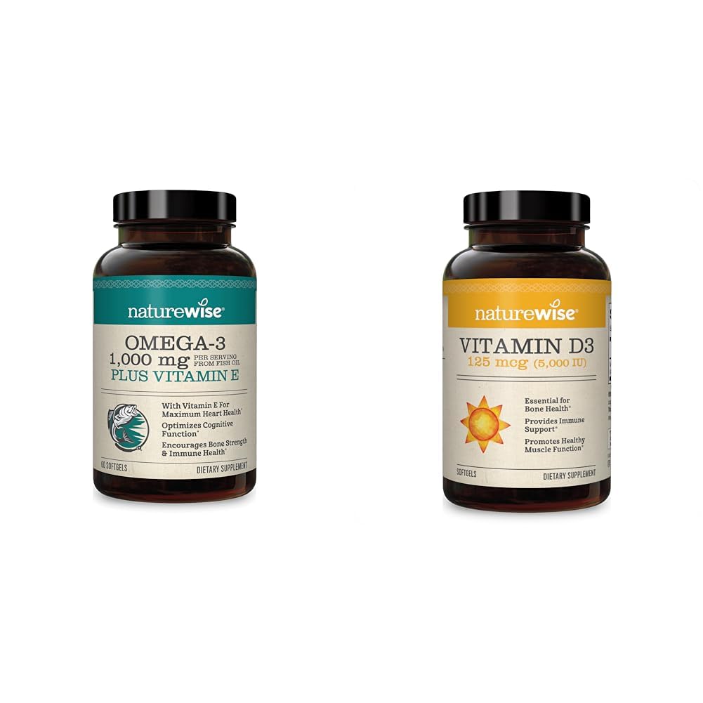 NatureWise High-Potency 1000mg Omega 3 koos 600mg EPA, 400mg DHA, & Vitamiin E & Vitamiin D3 5000iu (125 mcg) 1 aasta pakkumine tervisliku lihasfunktsiooni jaoks