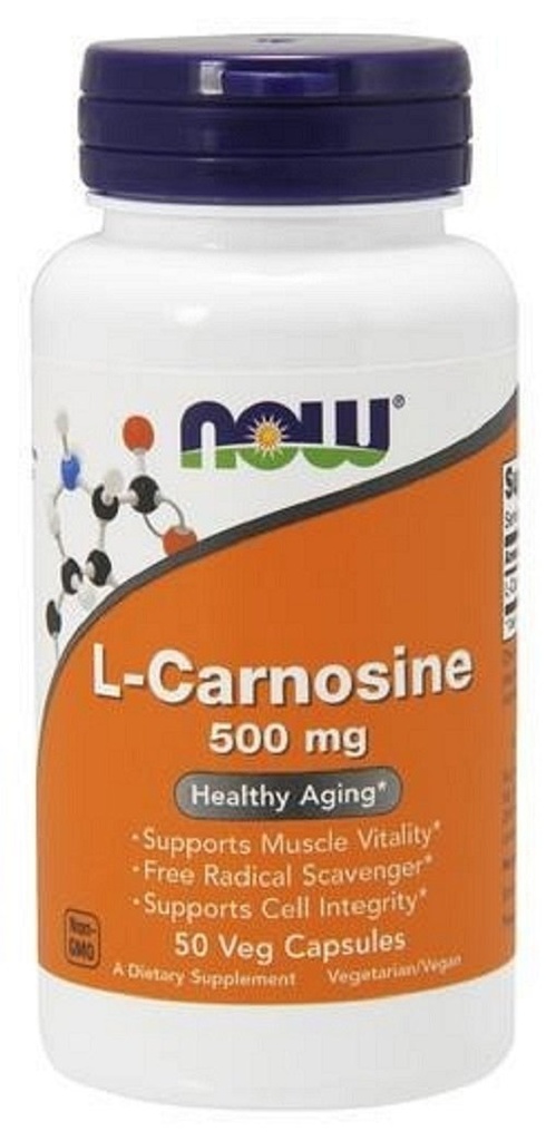 NOW Toidulisandid, L-karnosiin (Beeta-alanüül-L-Histidiin) 500 mg, tervislik vananemine, 50 Veg kapslit