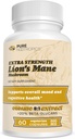 Pure Nootropics - Organic Lion's Mane 8: 1 Seene 500 mg | Dual Extract | 60 Vegetarian Caps | > 20% beeta-glükaanid | Hericium erinaceus | Brain Health