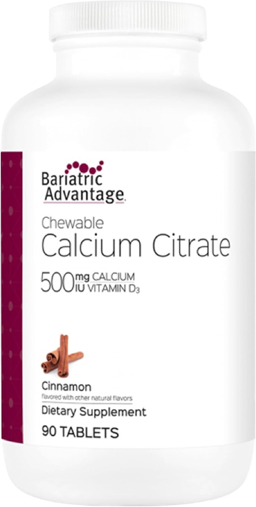 Bariaatriline eelis Kaltsiumtsitraat närimistable 500mg vitamiin D3 bariaatrilise kirurgia patsientidel sealhulgas mao möödavoolu ja varrukate gastrektoomia, madal suhkur - kaneeli maitse, 90 Count
