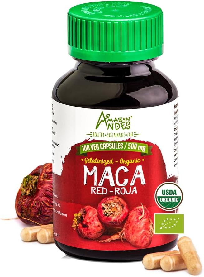 Amazon Andes Red Maca Juurkapslid - Naiste tervise täiendada - Natural Energizer - USDA NOP sertifitseeritud - Genitalized, Non GMO & Gluten Free - 100 Vegan pillid (1500mg per Serving) - valmistatud Peruus