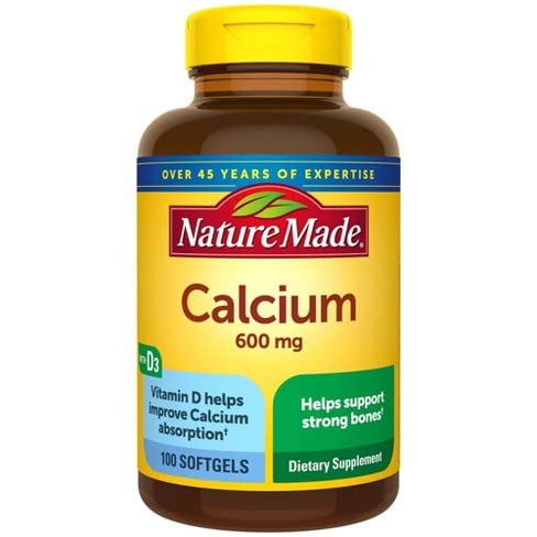 Nature Made Calcium 600 mg koos D-vitamiini Vedelad Softgels 100 ea (pakk 2)