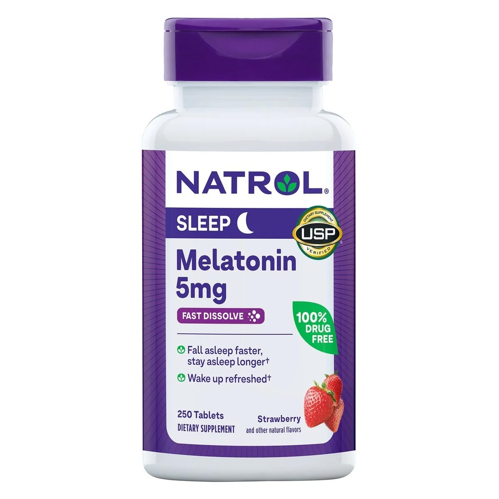 Natrol melatoniin 5 Mg, 250 kiiret lahustavat tabletti Maasikamaitse