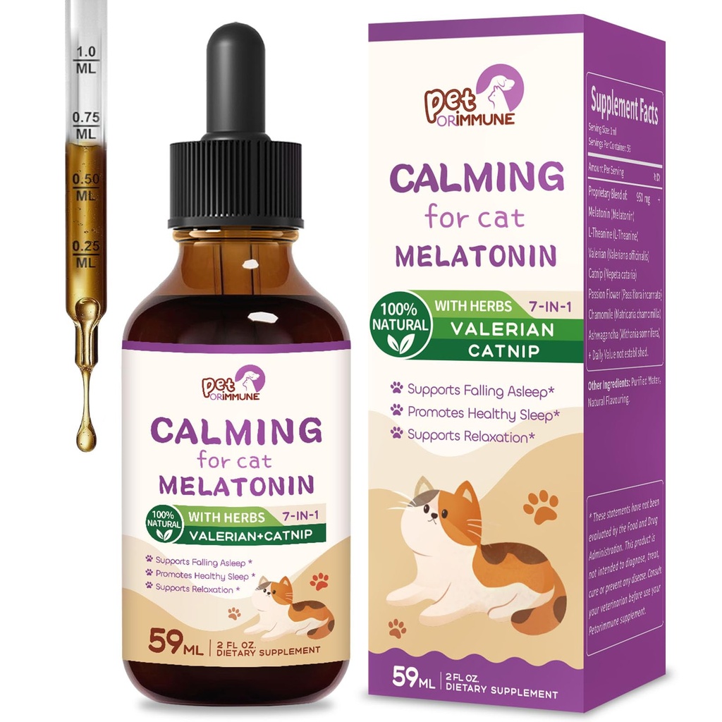 Kassi melatoniini looduslikud rahustavad tilgad, toetus langev magamine ja tervislik uni, taimse ekstrakti lõõgastav lisand L-Theanine, Valerian, Catnip, Passion Flower ja kummel. 2 oz
