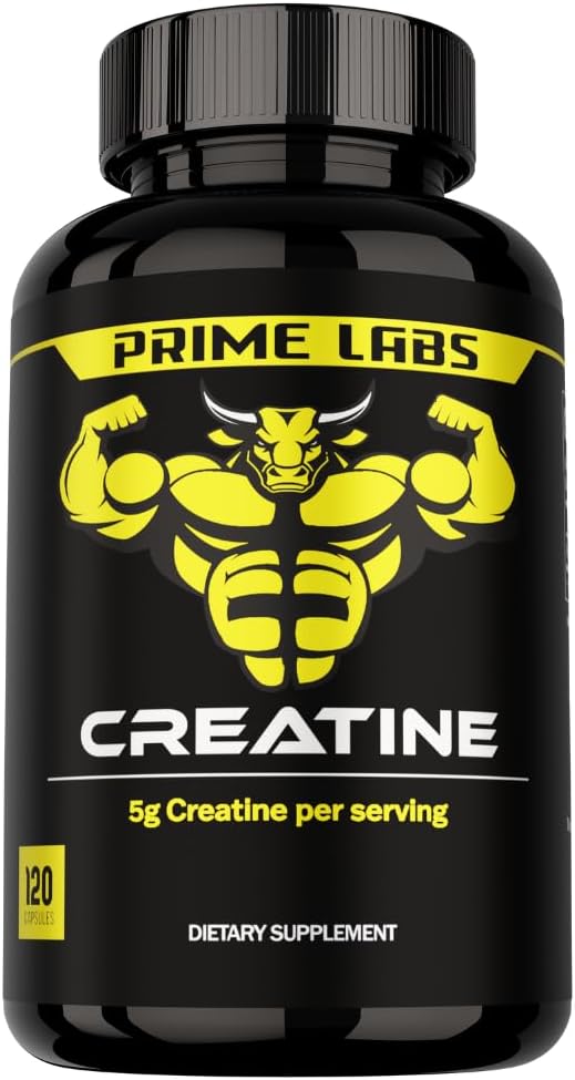 Prime Labs Kreatiin Monohüdraadi kapslid - 5 g (5000 mg) - lihaste kasv, taastumine, ajufunktsioon - meestele ja naistele - 120 krahv