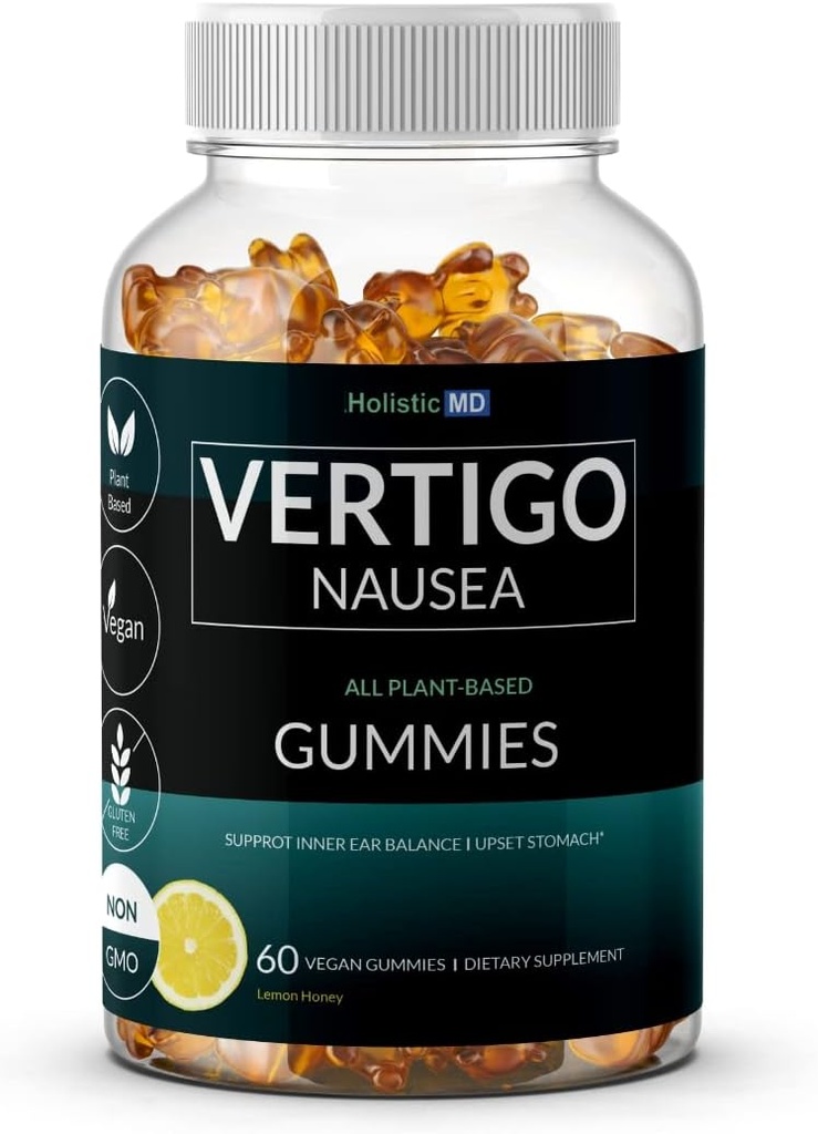 Vertigo relief products clinically studied Kudzu Gingko Astragalus Ginger Black Cohosh & Peony flower | Nausea Vertigo Dizziness Relief | | Plant-Based formula Non GMO | Lemon flavor 60 Gummies
