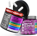 Biotiin Juuste Kasvu Bundle - Biotiin Vitamiinid & Keratin Kapslid + Kollageeni & Astragalus juuksekummid - Juukseküünte vitamiinid naistele ja meestele | 60 kapslit + 60 kummikut