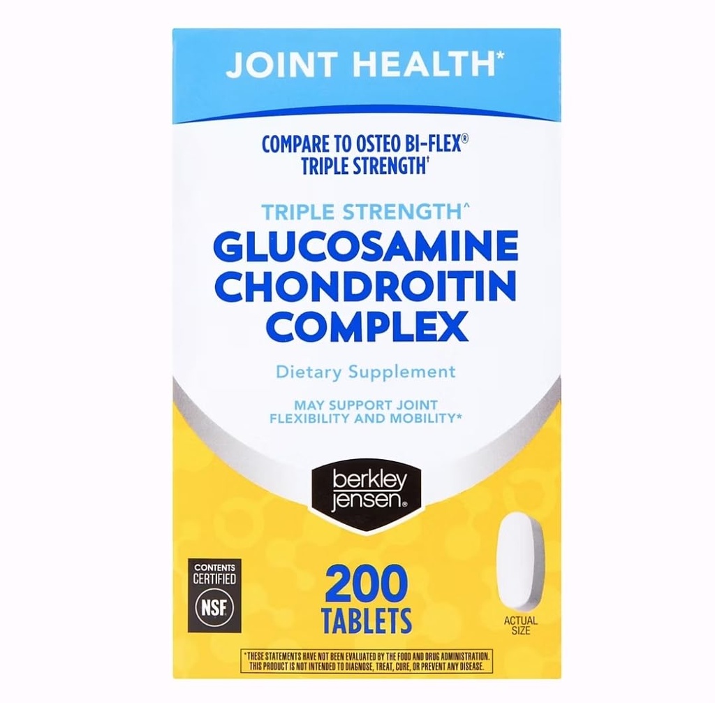 berkley jensen Triple Strength Glükosamiin Chondroitin MSM Boswellia Complex 2703 mg, Joint Support Supplement for Women & Men, NSF Certified, 200 Tablets (Pack of 1)