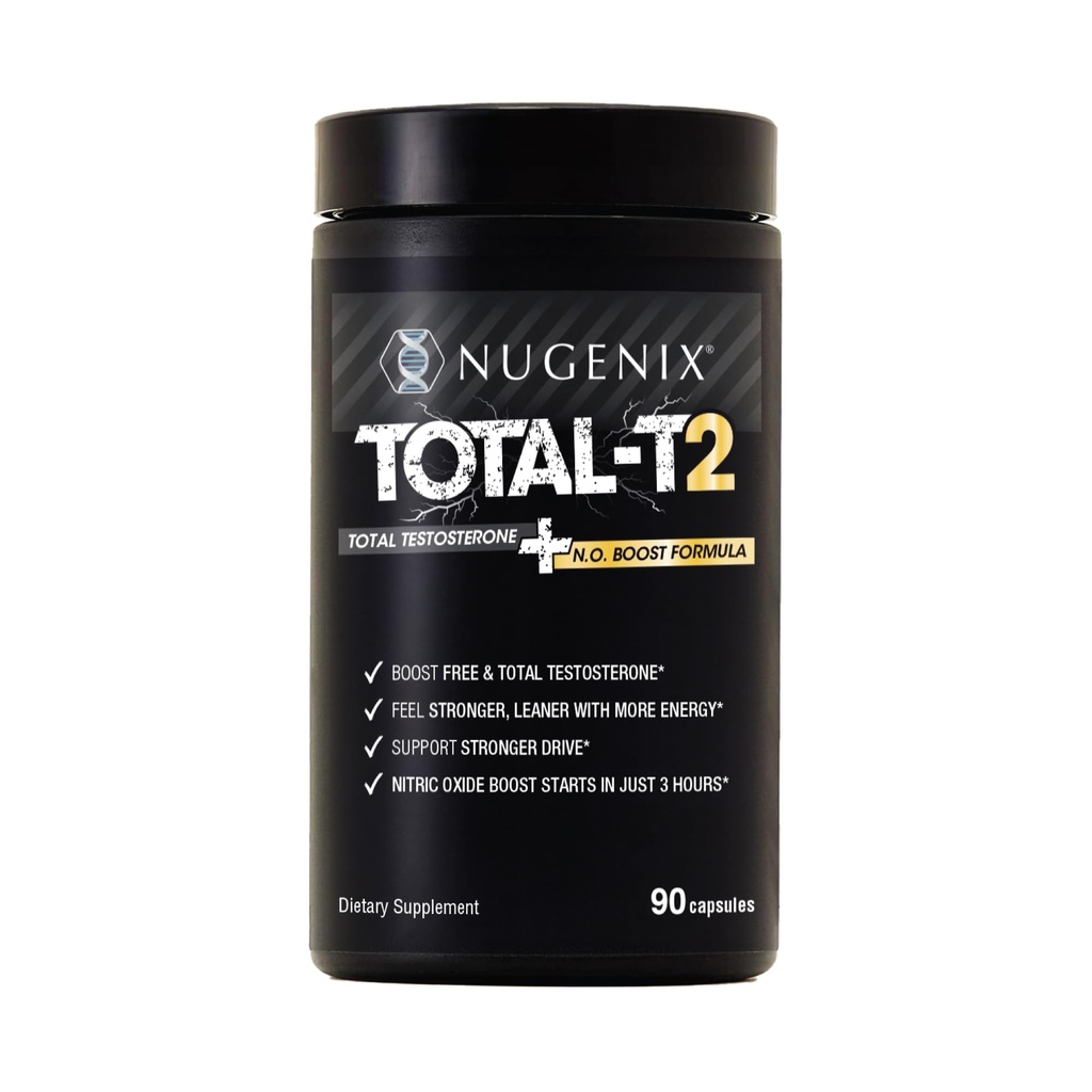Nugenix Total-T2 - Testosterone Booster and Nitric Oxide Booster for Men, Tesnor, S7, ElevATP, Tongkat, Citrulline, Nitric Oxide and Testosterone Supplement for Men (90 Count)