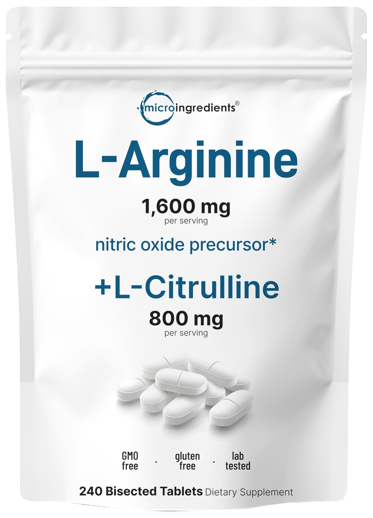 L-arginiin 1600mg L-tsitrulliin, 240 Bisected Tablets | Lämmastikoksiidi prekursor | Lihas-, energia- ja südametoetus | Mitte-GMO, Gluteenivaba - 4 kuu pakkumine