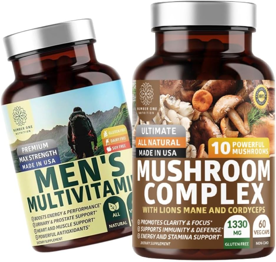 Number üks Toitumine N1N Premium Seenekompleks [10X Võimsad Seened] ja Meeste Päevased Multivitamiinid [35 Tugevad Koostisosad], 2 Pakendikomplekt