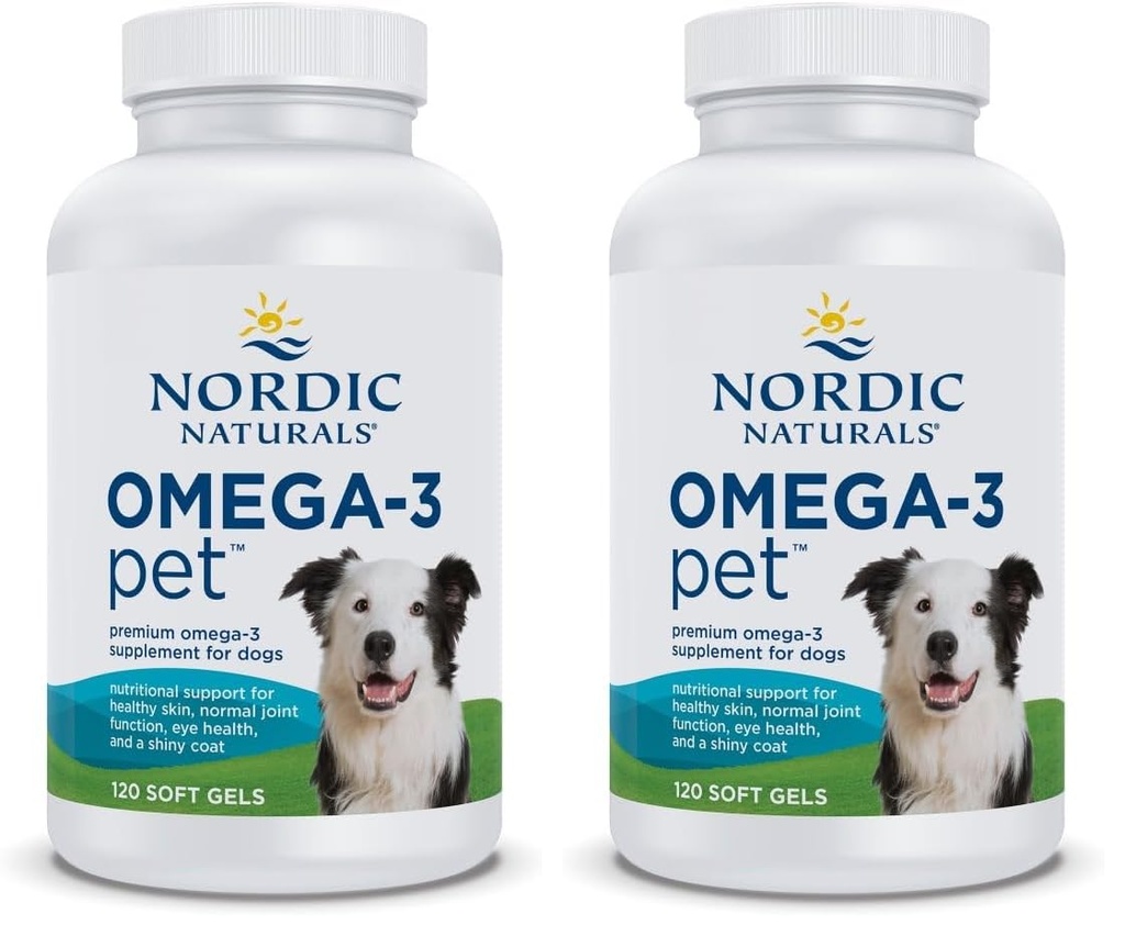 Nordic Naturals Omega-3 Pet, Maitsestamata - 120 Soft Gels - 330 mg Omega-3 Per Soft Gel - Kalaõli Koertele EPA & DHA - Soodustab Südame, Naha, Coat, & Immune Health (Pack of 2)
