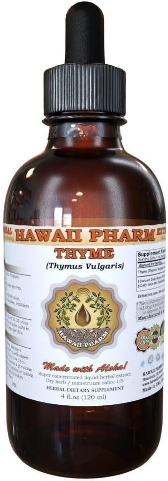 Hawaii Pharm Thyme Liquid Extract, Organic Thyme (Thymus Vulgaris) Tincture, Herbal Supplement, Made in USA, 2 fl.oz