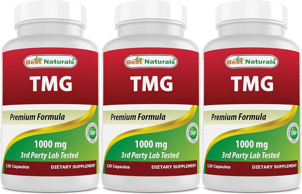 Parimad looduslikud TMG trimetüülglütsiin ( veevaba betaiinina) 1000 mg serveerimine - 120 kapslit - tervislik homotsüsteiini tase ja metüülimise tugi (120 loendit (3 pakendit))