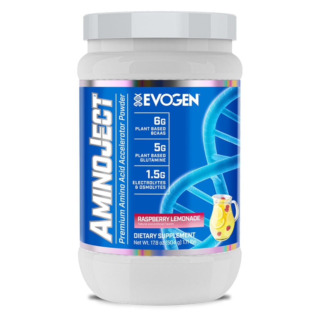 Evogen AminoJect - Premium BCAA pulber & EAA taastamise valem elektrolüütidega | Aminohapete lisand lihaste kasvuks, hüdreerimiseks ja taastamiseks | Vaarikalimonaat | 30 serveerimist
