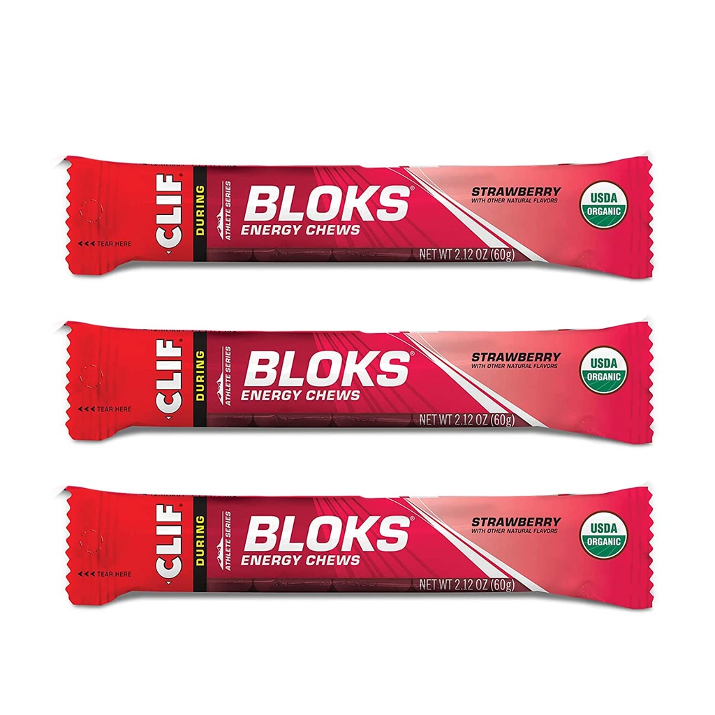 CLIF BLOKS - Energy Chews - Maasikas- Non-GMO - Taimne toit - Kiire kütus jalgrattasõit ja Running-Workout Snack (2.1 Ounce Packet, 3 Count)