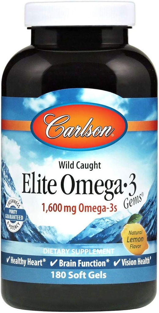 Carlson Elite Omega-3 Gems, norra, 1, 600 mg Omega-3s, pehmed geelid, 180 krahv
