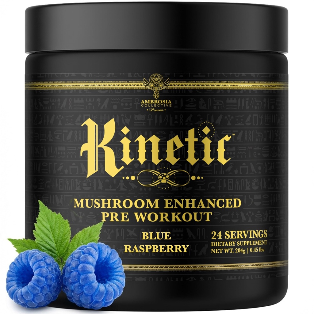 Ambrosia Kinetic Organic Preworkout, Seenega Enhanced Natural Pre Workout Supplement, Nootropic Superfood Powder for Energy (sinine vaarika)